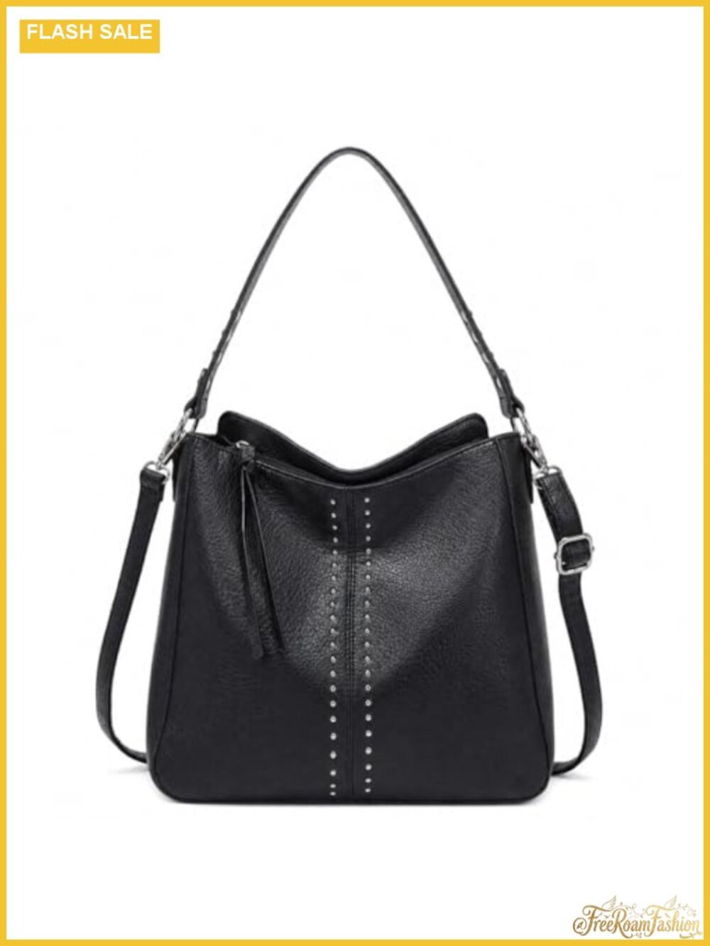 Women's Hobo Crossbody Bag Faux Leather Large Capacity Shoulder Purse with Studs